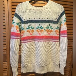 American Eagle Outfitters Ivory Knit Jegging Sweater w/Colorful Pattern Designs